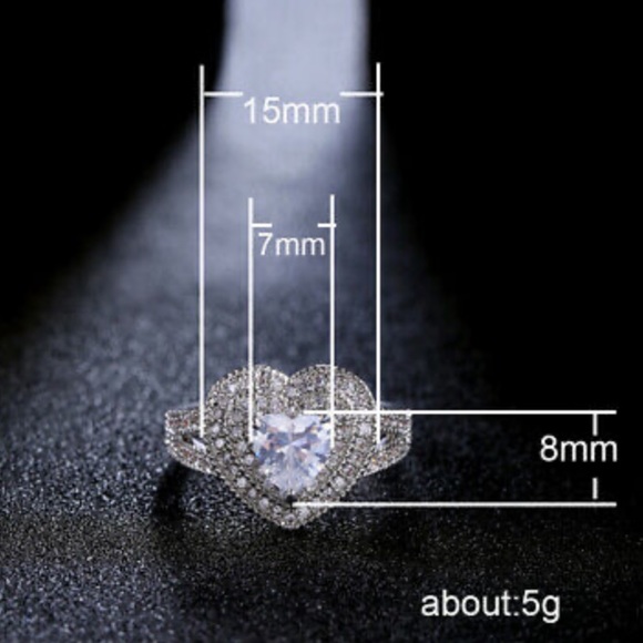 925 Silver Ring Heart Shaped Sapphire Wedding - Picture 5 of 10